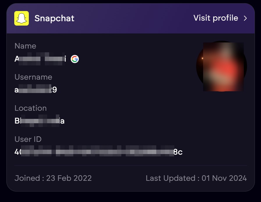Snapchat Metadata Extraction from Email or Phone