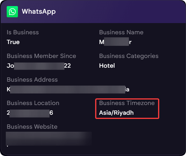 WhatsApp Business details